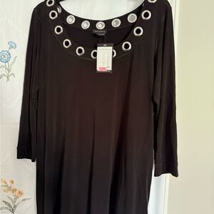 Eva Varro Black Blouse with Silver Eyelets